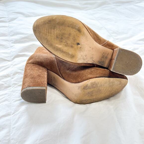 Michael by Michael Shannon Tan Suede Leather Block Heel Booties Women’s Size 9 - Picture 6 of 9